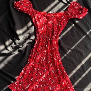 PrettyLittleThing Red Floral Mini Dress